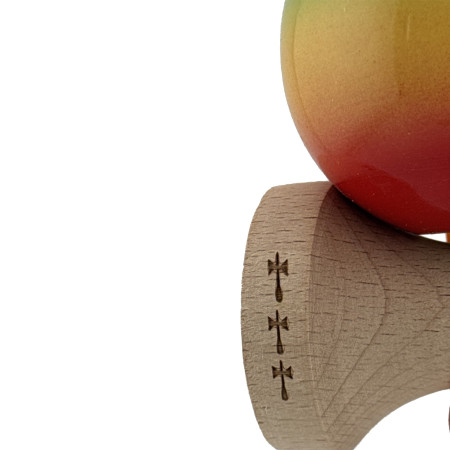 Kendama X Originala, Profesionala, Cyrax, Big Cups V2, Super Sticky Cupe Mari, Rulment Metalic cu Ata 55 cm, Verde/Galben/Rosu