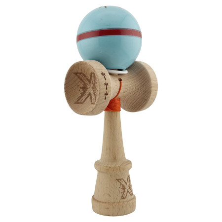 Kendama X Originala Silken, Profesionala, Cyrax, Cupe Mari KING SIZE V3, Super Sticky, Gaura in Baza, Rulment Metalic, din lemn 18 cm, Ata 55 cm, Albastru deschis