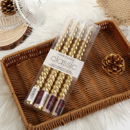 Set 4 Lumanari pentru Masa, Cina, Decor,  Model Rasucit, Lungime 25 cm, Auriu