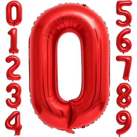 Balon din Folie Metalizata Cyrax, Figurina Cifra, Tema Aniversare 80 cm, Ambalaj Individual, Pai inclus, Umflare cu Aer sau Heliu, Rosu, Cifra 0