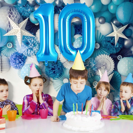 Balon din Folie Metalizata, Cyrax, Figurina Cifra, Tema Aniversare 100 cm, Ambalaj Individual, Pai inclus, Umflare cu Aer sau Heliu, Albastru, Cifra 0