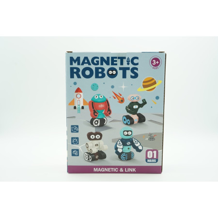 Cyrax Set inteligent de blocuri magnetice pentru copii, 7 piese, cutie depozitare, robotel, albastru