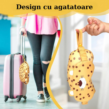 Masca de dormit, Cyrax, 2 in 1, cu Tetiera, din Particule de Spuma si Bumbac, Model Leopard ,Portocaliu