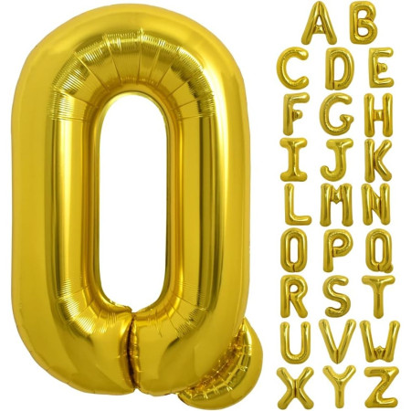 Balon Folie Metalizata Litera Q, Cyrax, 80 cm, Umflati cu Heliu sau Aer, Ambalaj Individual, Pai inclus, Auriu