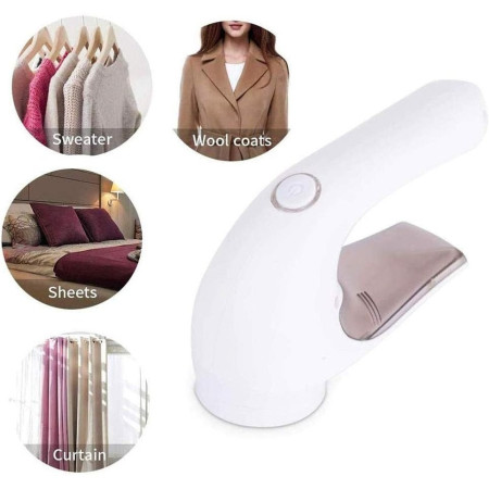 Aparat Pentru Curatat Scame, Par Si Praf,  Trimmer pentru Diferite Tipuri De Material, Cu Lame Din Otel Inoxidabil, Maner Ergonomic, Incarcare Prin USB, 15x6x9 cm, Alb