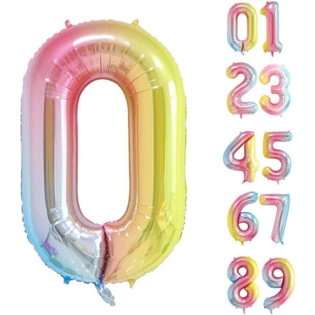 Balon din Folie Metalizata Gradient Cyrax, Figurina Cifra, Tema Aniversare 100 cm, Ambalaj Individual, Pai inclus, Umflare cu Aer sau Heliu, Multicolor, Cifra 0