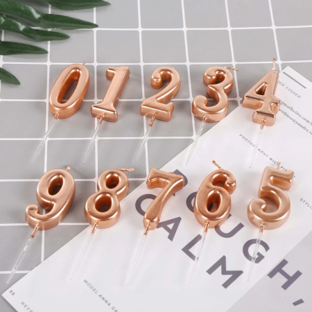 Lumanare de Tort, Cyrax, Model Cifra 3, Party, 4.5 x 2.5 cm, din Parafina, Rose Gold