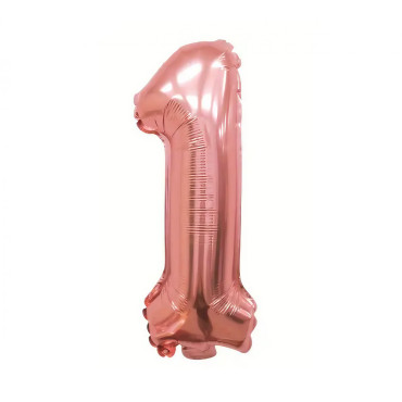 Balon din Folie Cyrax, Cifra 1, 81 cm, Pentru Aer sau Heliu, Roz Auriu