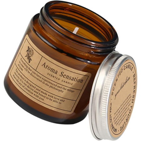 Lumanare Parfumata,  Model Borcan Maro, Aroma de Lemn de Santal, din Ceara Vegetala, 6 x 6.5 x 6.5 cm, Maro