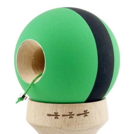 Kendama X Originala, Profesionala, Cyrax, Cupe Mari KING SIZE V3, Rubber Grip, Gaura in Baza, Rulment Metalic, din lemn 18 cm, Ata 62/65 cm, M Bicolor Verde Dublu/Negru