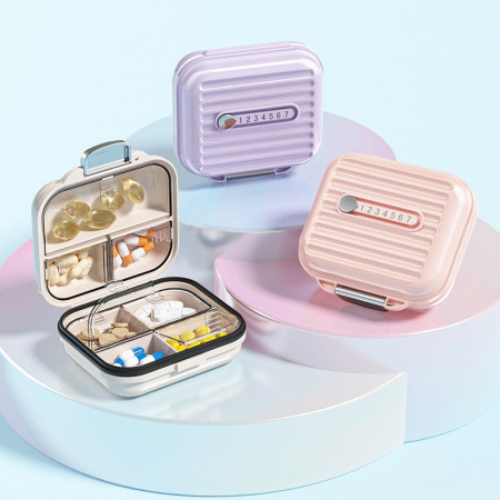 Cutie de Depozitare pentru Pastile,  Cutie de depozitare Medicamente, Cutie de depozitare Vitamine, Suplimente, pentru Fete, din Plastic cu indice zi, Roz