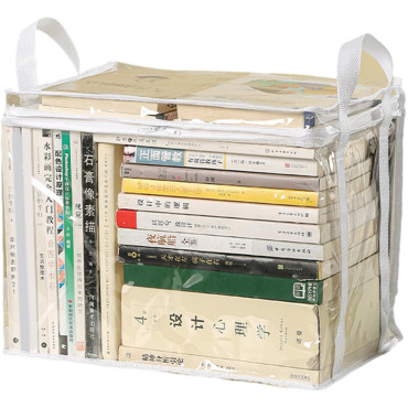 Cutie de Depozitare,  din PVC+Textil, Rezistenta la Apa, Geanta pentru Carti, 23x17x28 cm, Transparent-Alb