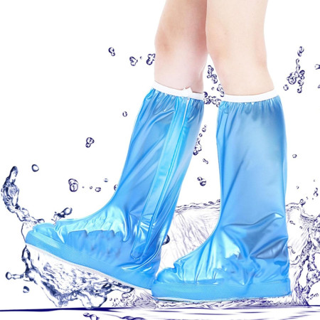 Protectie Incaltaminte pentru Ploaie si Noroi,  Impermeabila, Talpa Antiderapanta, cu Fermoar si Capsa, Inaltime 40 cm, Marime S 34-35, Albastru