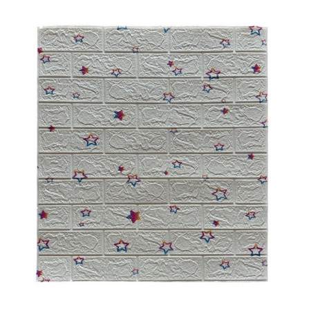 Set 10 Placi de Tapet,  Autoadezive, 70 x 77 cm, Suprafata Acoperita 5.3 mp, din PVC, Model Stelute Curcubeu, Alb