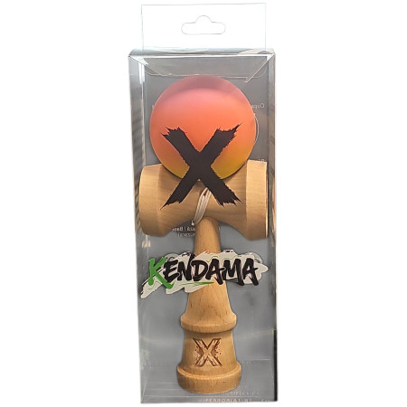 Kendama X Originala, Profesionala, Cyrax, Rubber Grip, din Lemn, 18 cm, Roz/Portocaliu/Galben