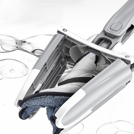 Mop Plat,  cu Sistem de Stoarcere, 2 Lavete Incluse, Lungime Telescopica 140 cm, Argintiu