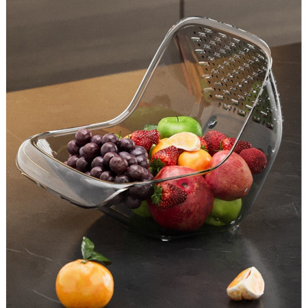 Cos de Spalat Legume/Fructe, Cyrax, cu Scurgere Apa, din PET, 15.5 x 18.6 x 16.2 cm, Transparent