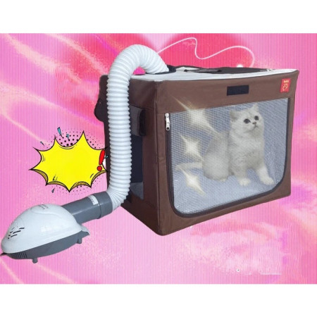 Cusca Animale pentru Uscare Blana,  din Textil, Fereastra Transparenta, 62 x 40 x 50 cm, Maro