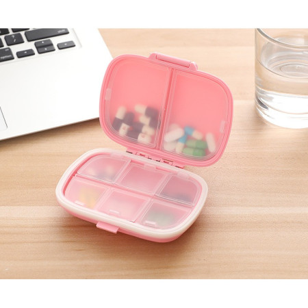 Organizator medicamente, Plastic, 8 compartimente, 0.1 L, Roz,  11 x 7 cm