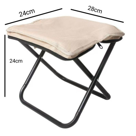 Scaun Pliabil,  pentru Adulti, Portabil, pentru Camping, Pescuit, din Panza Oxford si Cadru Metalic, 24 x 24 x 28 cm, Negru/Bej
