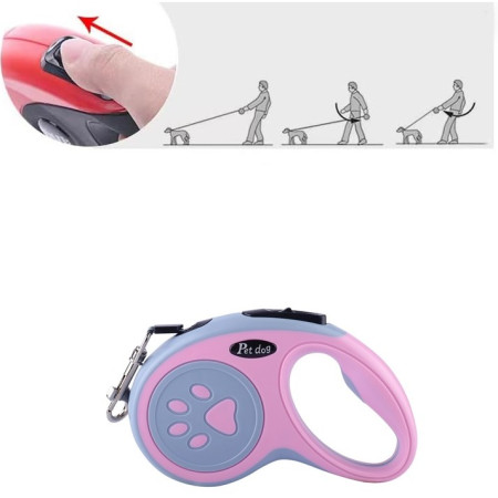 Lesa Automata Retractabila,  pentru Caini, 5m, 20 kg, ABS, Roz/Gri, 8x12x4 cm