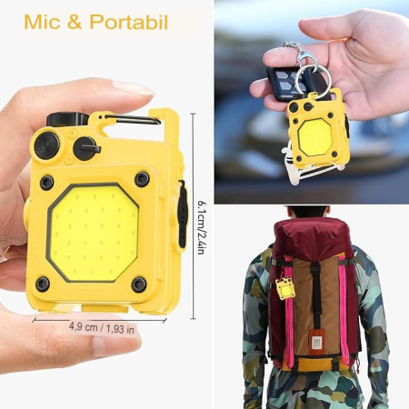Lanterna Mini de Buzunar Tip Breloc,  Incarcare prin USB Type C, Multifunctionala, pentru Exterior, Camping, Alpinism, Ciclism, Mini Lanterna Elvis, 6.1 x 5 x 2.5 cm, Lumina Puternica, Culoare Galben