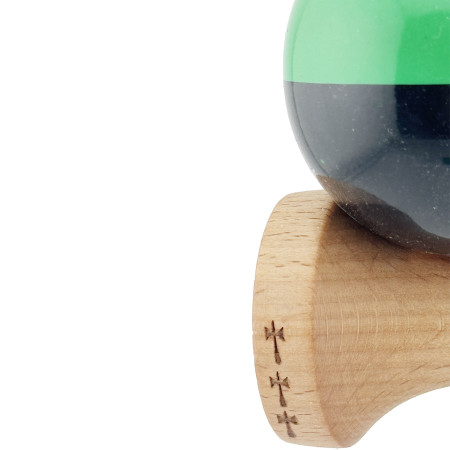 Kendama X Originala, Profesionala, Cyrax, Big Cups V2, Super Sticky cu Cupe Mari, Rulment Metalic, din lemn 18 cm, Ata 55 cm, Verde/Negru