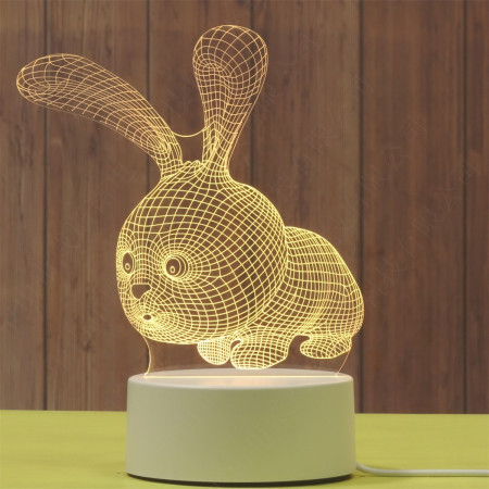 Lampa LED decorativa,  3D, Iepure, cu USB si baterii, 20 cm inaltime, din material acril, lumina multicolora si telecomanda inclusa, alb