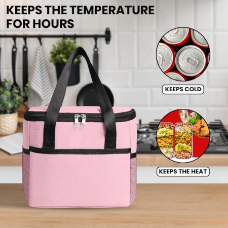 Geanta Termica Cyrax pentru Pranz, Compartimente Telefon si Tacamuri, Multifunctionala, Impermeabila, 24x18x21 cm, Roz