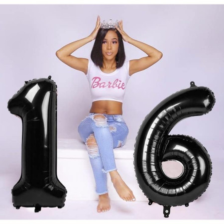 Balon din Folie Metalizata, Cyrax, Figurina Cifra, Tema Aniversare 100 cm, Ambalaj Individual, Pai inclus, Umflare cu Aer sau Heliu, Negru, Cifra 1