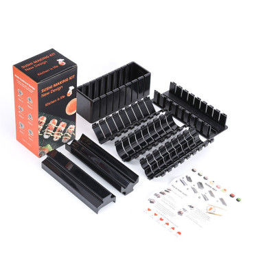 Aparat pentru Sushi, Cyrax, Set 7 Accesorii pentru Sushi, Ofera 3 Forme de Design, Rotund, Triunghi, Inimioare, Negru