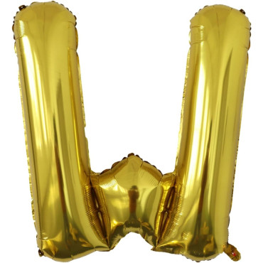 Balon Folie Metalizata Litera W, Cyrax, 40 cm, Umflati cu Heliu sau Aer, Ambalaj Individual, Pai inclus, Auriu