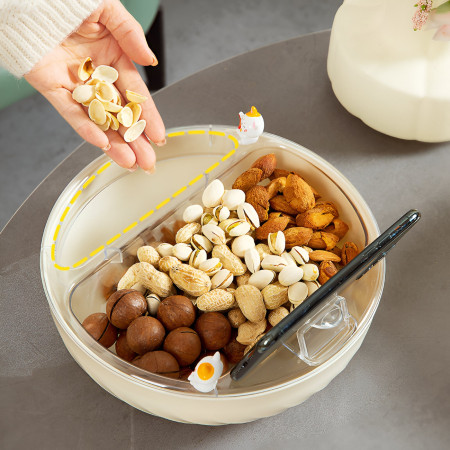 Bol cu Doua Straturi, Cyrax, pentru Fructe, Legume, Snacks, cu Strat de Scurgere a Apei, Suport pentru Telefonul Mobil, 22.4x9 cm, Crem