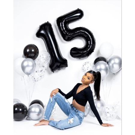 Balon din Folie Metalizata, Cyrax, Figurina Cifra, Tema Aniversare 100 cm, Ambalaj Individual, Pai inclus, Umflare cu Aer sau Heliu, Negru, Cifra 1