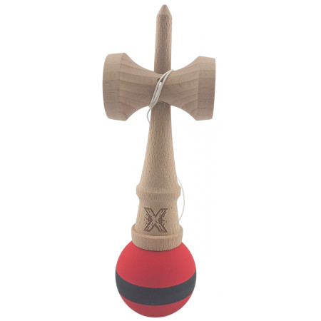 Kendama X Originala, Profesionala, Cyrax, din Lemn, Rubber Grip, 18 cm, Rosu/Negru