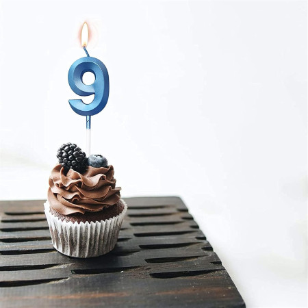 Lumanare Cifra 9, Cyrax, Model Diamond, 5 x 3.4 cm, Albastru