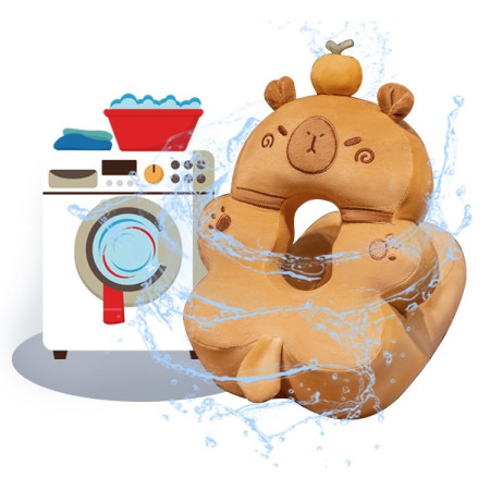 Perna din Spuma,  pentru Birou, Calatorii, Model Capybara, Lavabila, Umplutura de Bumbac, Spatiu Cap in Forma de 8, 30x35x30 cm, Portocaliu