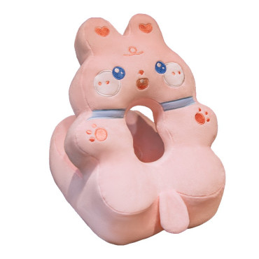 Perna din Spuma,  pentru Birou, Calatorii, Model Iepure, Lavabila, Umplutura de Bumbac, Spatiu Cap in Forma de 8, 30x35x30 cm, Roz