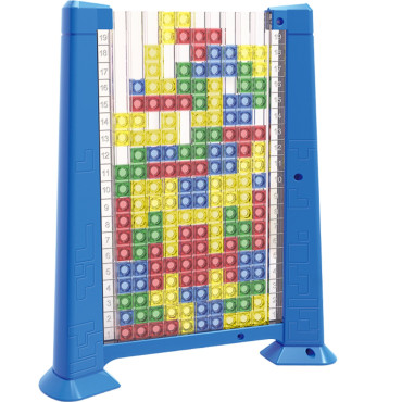 Joc de inteligenta Tetris puzzle tangram Cyrax, 70 de piese multicolore, 3D, montessori, interactiv, din plastic, zar inclus, sac depozitare piese, varsta peste 6 ani, 23 x 19.8 x 5 cm, cadru albastru