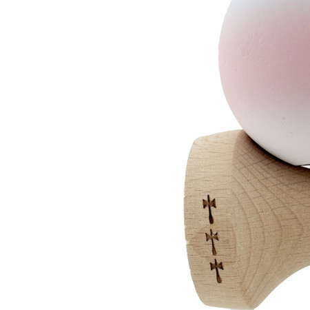 Kendama X Originala, Profesionala, Cyrax, Cupe Mari KING SIZE V3, Rubber Grip, Gaura in Baza, Rulment Metalic, din lemn 18 cm, Ata 62/65 cm, Gradient Albastru deschis/Roz/Alb