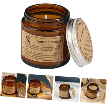 Lumanare Parfumata,  Model Borcan Maro, Aroma de Lavanda, din Ceara Vegetala, 6 x 6.5 x 6.5 cm, Maro