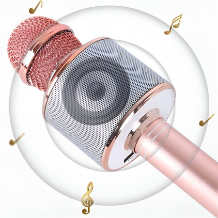 Microfon Karaoke, Cyrax, pentru Copii, Bluetooth, Boxa Incorporata, Compatibil cu Orice Smartphone, Acumulator Integrat, Multifunctional, Rose Gold