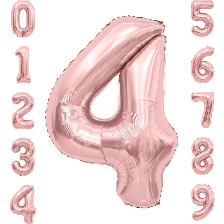 Balon din Folie Metalizata Cyrax, Figurina Cifra, Tema Aniversare 80 cm, Ambalaj Individual, Pai inclus, Umflare cu Aer sau Heliu, Rose, Cifra 4