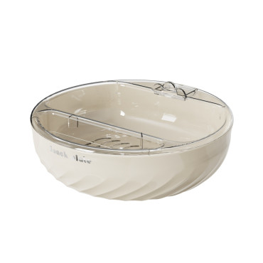 Bol cu Doua Straturi, Cyrax, pentru Fructe, Legume, Snacks, cu Strat de Scurgere a Apei, Suport pentru Telefonul Mobil, 22.4x9 cm, Crem