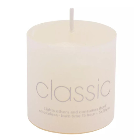Lumanare Decorativa,  din Parafina, Cilindrica, Fara Fum si Fara Parfum, 5 x 5 cm, 90 g, Ardere 12h, Ivory Alb