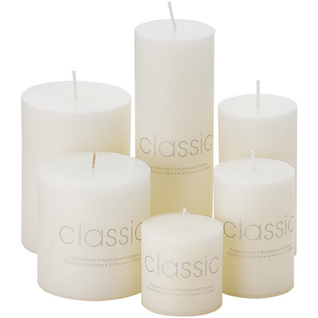 Lumanare Decorativa,  din Parafina, Cilindrica, Fara Fum si Fara Parfum, 5 x 7.5 cm, 130 g, Ardere 36h, Ivory Alb