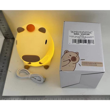 Lampa de Veghe pentru Copii,  din Silicon, Senzor Tactil, Model Capibara, Lumina Calda, Protectie pentru Ochi, Incarcare USB, Capacitate Baterie Incorporata 800mAh, 10.8x9x12.8 cm, Alb