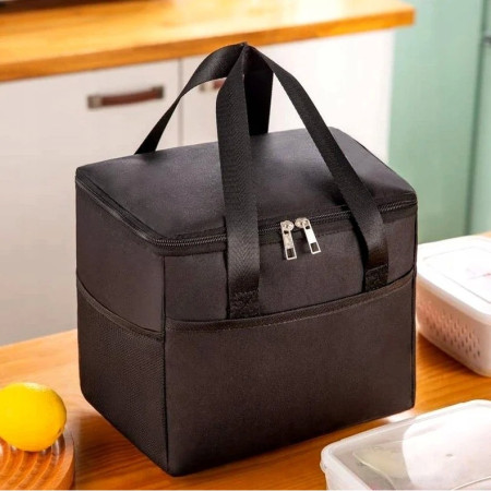 Geanta Termica Cyrax pentru Pranz, Compartimente Telefon si Tacamuri, Multifunctionala, Impermeabila, 24x18x21 cm, Negru