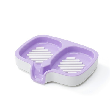 Savoniera Dubla,  Sistem de Scurgere a Apei, din ABS, 14.5 x 18 x 3 cm, Mov/Alb