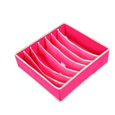 Cutie De Depozitare,  Pentru Lenjerie, Sosete Si Sutiene, Material Textil, 7 Compartimente, 32 x 32 x 10 cm, Culoare Roz